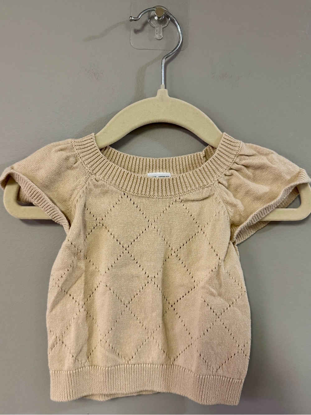 Carter's Cream Diamond Eyelet Knit Short-Sleeve Sweater
